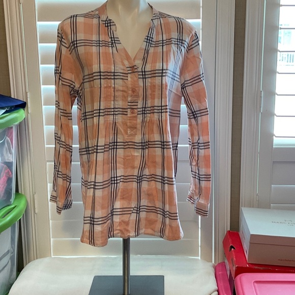 Cato Peach and Black Plaid Button Down Shirt - Picture 1 of 9